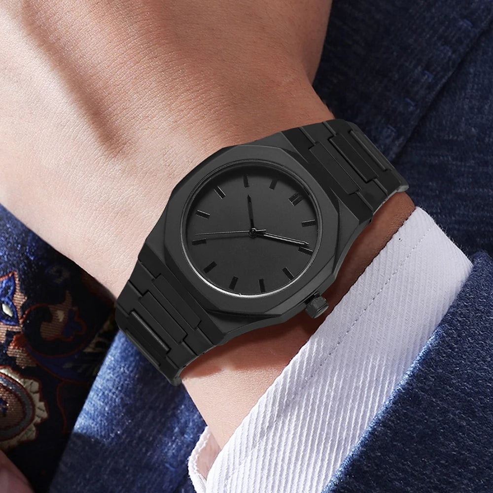 Aura Noir™ Men’s Black Luxury Watch & Bracelet Set