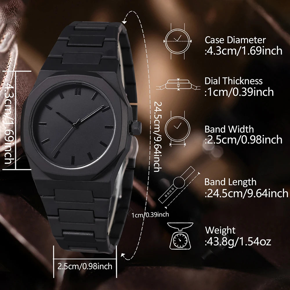 Aura Noir™ Men’s Black Luxury Watch & Bracelet Set
