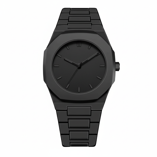 All-black watch on pure white background without shadows