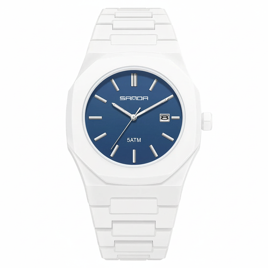 White ceramic watch with blue dial - no text